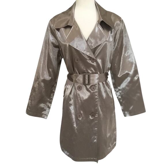 NWOT Metallic Belted Trench Coat Fully Lined Ulla Popken Size 12 - 14 LARGE - Picture 2 of 14